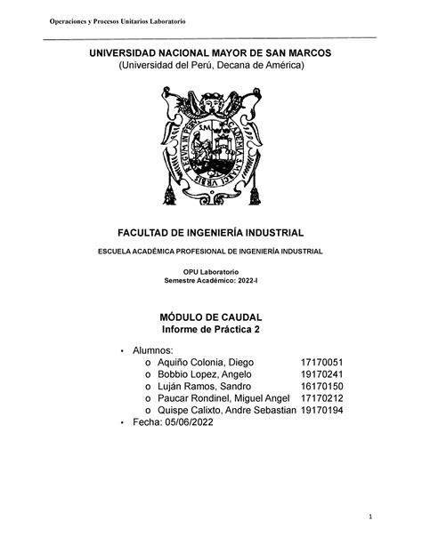 Informe De Práctica 2 Grupo 4 Universidad Nacional Mayor De San Marcos Universidad Del Perú