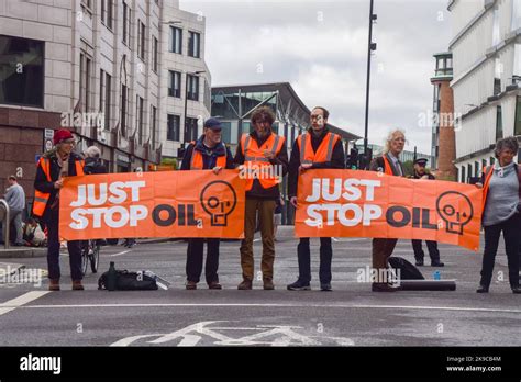 London Uk 27th Oct 2022 Protesters Block The Road With Just Stop