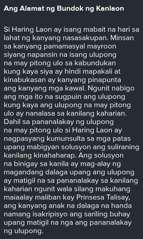 Alamat Ng Bundok Kanlaon Buod Brainly Ph