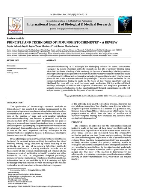 Principle and Techniques of Immunohistochemistry A Review PDF | PDF ...