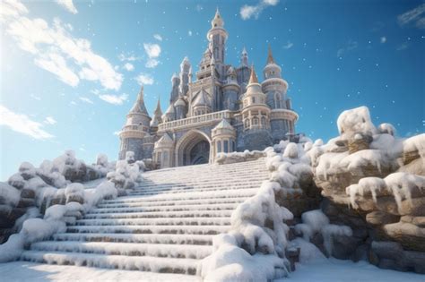 Premium AI Image | Magic snowy frozen castle Wintry scenic view of ...