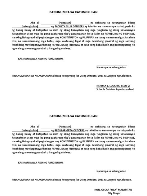 Panunumpa Sa Katungkulan Pdf