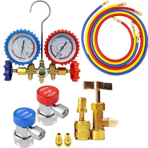 Way Ac Manifold Gauge Set With Hoses Couplers Adapter Refrigerant