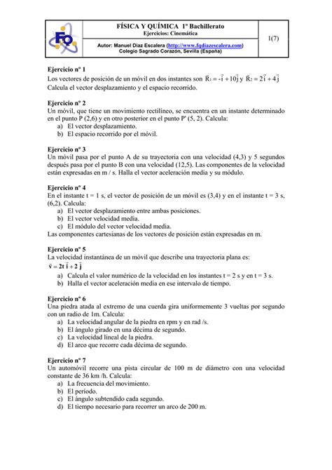 FÍSICA Y QUÍMICA 1º Bachillerato 1 7 Ejercicio nº 1 Los vectores