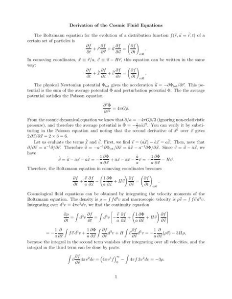 Derivation of the Cosmic Fluid Equations The Boltzmann equation ...