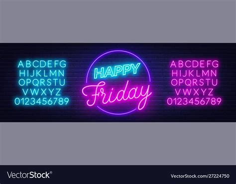 Happy Friday Neon Sign Greeting Card On Dark Vector Image