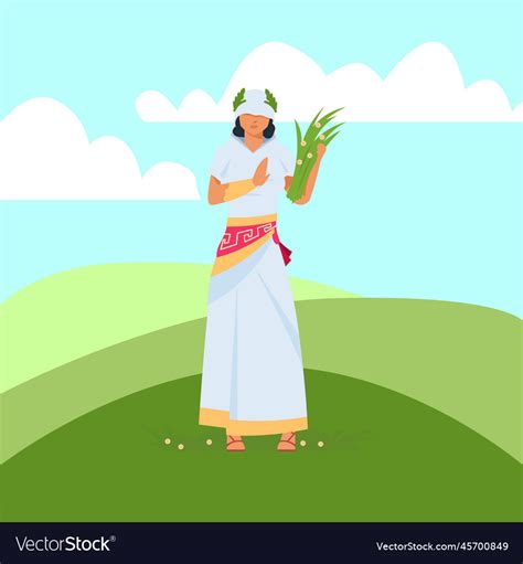 Cartoon Greek God Demeter With Plant Harvest Vector Image