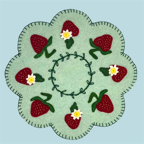 Strawberry Candle Mat Wool Appliqué Kit Sew Outside The Box