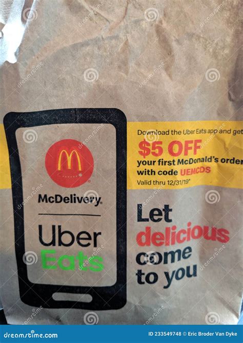 Paper Bag Of Mcdonald S Food With Mcdelivery Uber Eats Ad Printed On