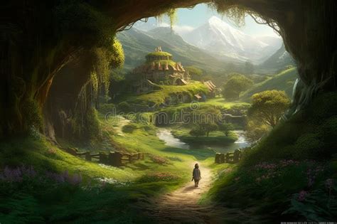 Concept Art Illustration Of Hobbit Fantasy Adventure Generative Ai