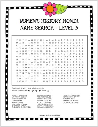 Womens History Month 6 Word Searches 3 Levels Teaching Resources