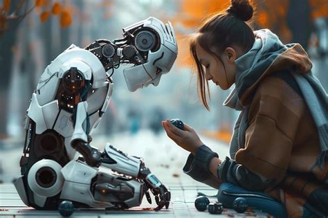 Premium Photo | A human woman and an AI robot are playing a game ...