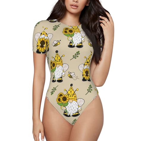 Gaeub Gnomes Bees And Sunflowers Women S Short Sleeve One Piece