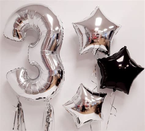 Inflated Silver Birthday Balloon Numbers - Confetti Balloons