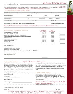 Fillable Online Registration Form Th Annual Scientific Meet Ing Fax