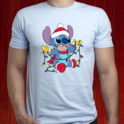 Stitch Christmas Lights Shirt Stitch Santa Claus Tshirt Lilo Etsy Uk