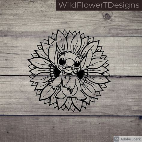 Stitch Sunflower Svg Disney Svg Stitch Svg Sunflower Svg Etsy