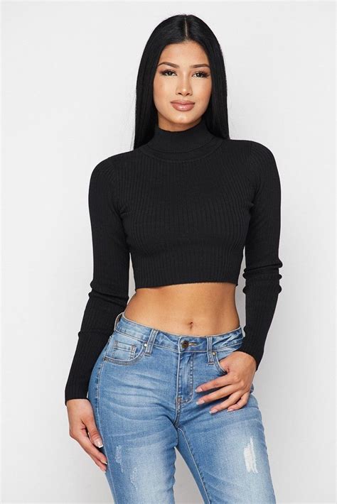 TURTLENECK CROP Undressed Fashion Black Long Sleeve Crop Top Long