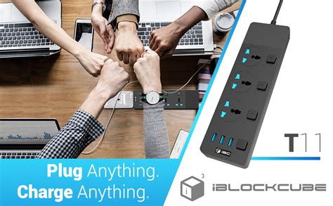 IBlockCube Extension Lead With 3 USB Slots 2 Meter Cable Cord Power