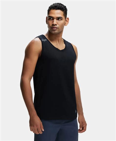 Buy Super Combed Cotton Blend Solid Performance Tank Top With Breathable Mesh Black Mv06