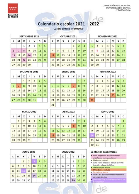 Calendario Escolar Madrid