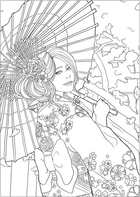 Japanese Celebrating Hanami Easy Version 2 Japan Coloring Pages