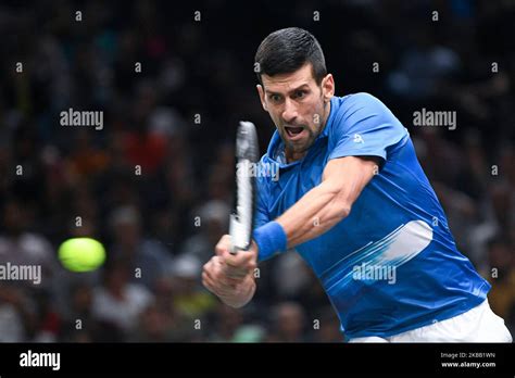 Novak Djokovic Of Serbia Hits A Backhand During The Rolex Paris Masters Atp Masters 1000 Tennis