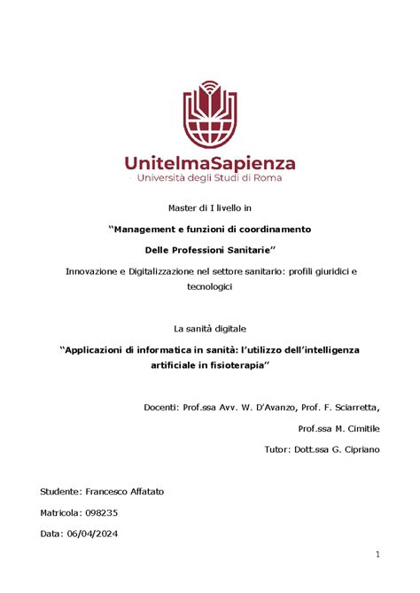 Affatato Francesco Master Di I Livello In Management E Funzioni Di