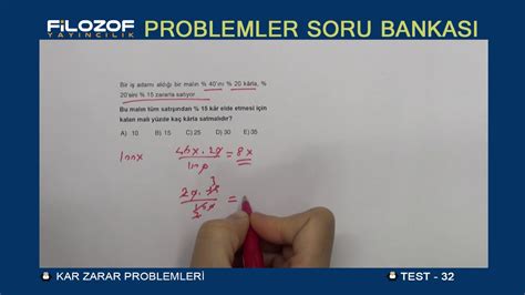 KAR ZARAR PROBLEMLERİ TEST 32 3 YouTube