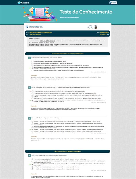 Teste de Conhecimento Direito Cibernético Estácio Direito Cibernético