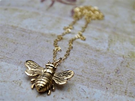 Bumblebee Necklace 14k Gold Honey Bee Necklace Jewelry T Etsy