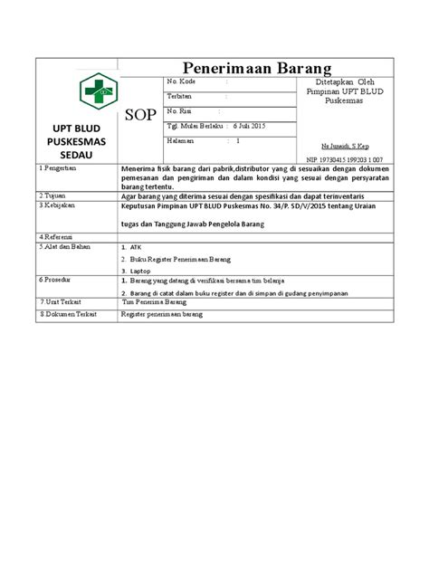 Sop Penerimaan Barang Pdf