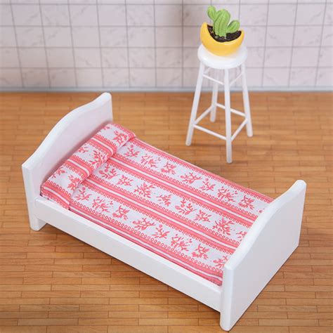 Hesroicy Dollhouse Bed Handmade Dolls Accessories Wooden 1 12 Scale