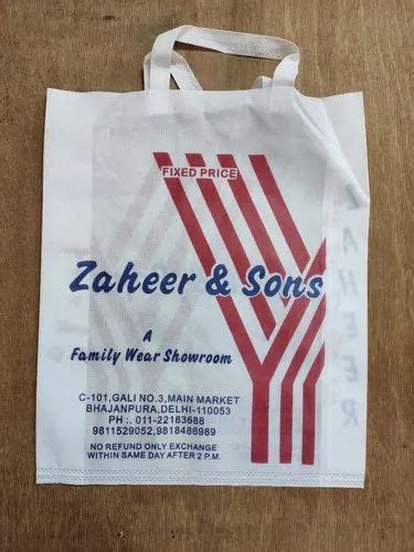 White Flexo Printed Loop Handle Non Woven Carry Bags For Shopping At