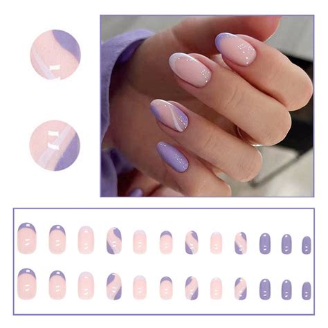 Purple Glossy Full Coverage Nails Short For Ladies And Girls 24 Pieces