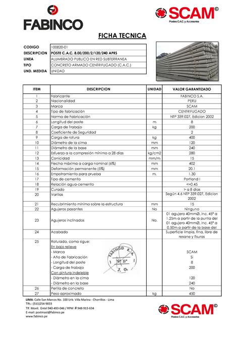 Ficha Tecnica Codigo Descripcion Poste C A