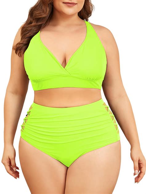 Womens Plus Size Swimsuit Two Piece Tummy Control Bathing Suits High Waisted Plus Size Bikini