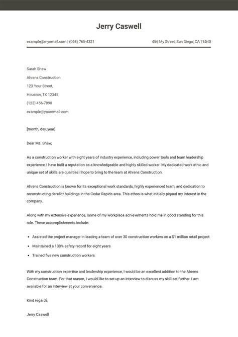 Construction Worker Cover Letter Examples And Templates For