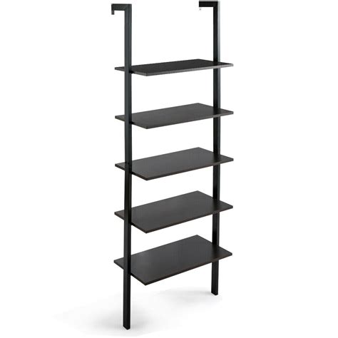 Gymax 5 Tier Ladder Shelf Wood Wall Mounted Bookshelf W Metal Frame