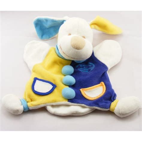 Doudou Et Compagnie Marionnette Chien Bleu Jaune