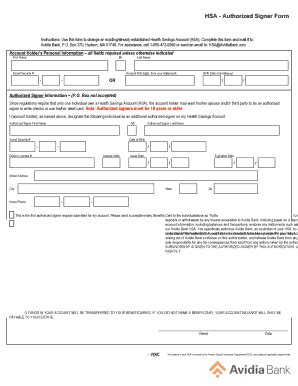 Fillable Online Hsa Authorized Signer Form Fax Email Print Pdffiller