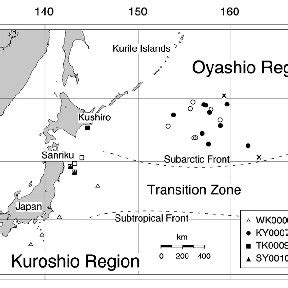 Map of the study site and sampling locations—Oyashio and Kuroshio ...