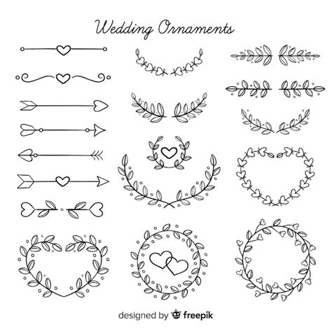 Pack Adornos Florales De Boda Dibujados A Mano Vector Gratis