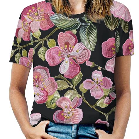 Dnagsbbsn Flowers Full Print Graphic T Shirts Short Sleeve Crew