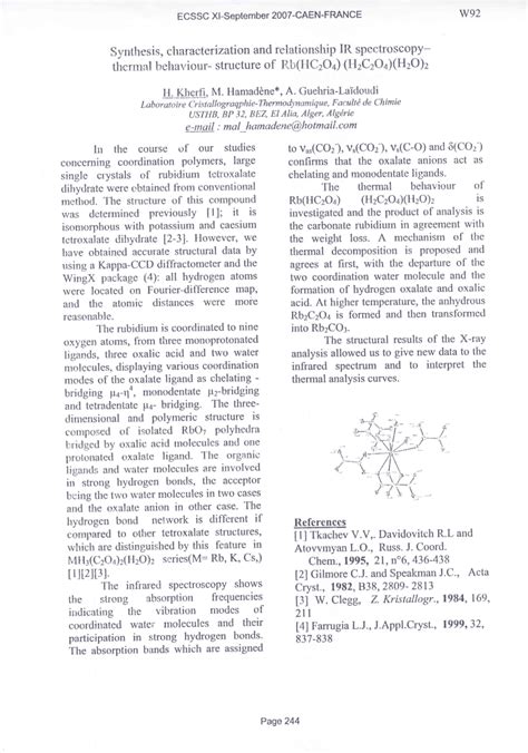 PDF Synthesis Characterization And Relationship IR Spectroscopy