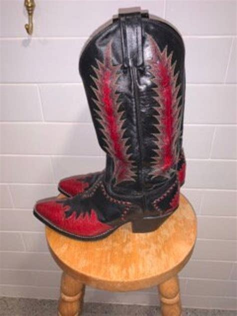 Vintage Tony Lama Firewalker Cowboy Boots Rare Black Red Stitching