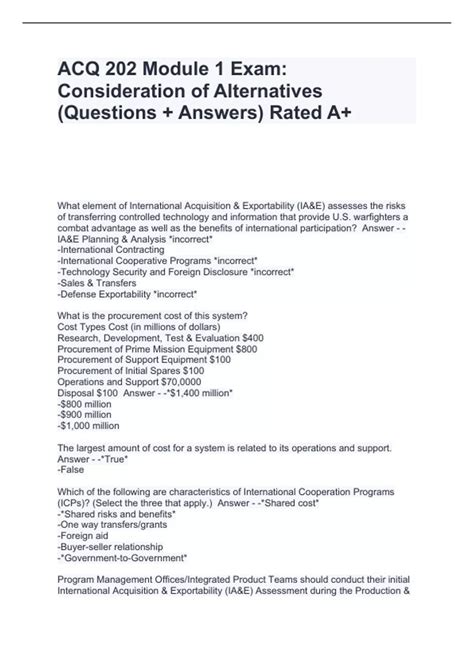 ACQ 202 Module 1 Exam Consideration Of Alternatives Questions