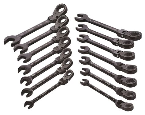 Stanley Professional Grade Black Chrome Flex Head Ratcheting Wrench Set Saemetric 14 Pc