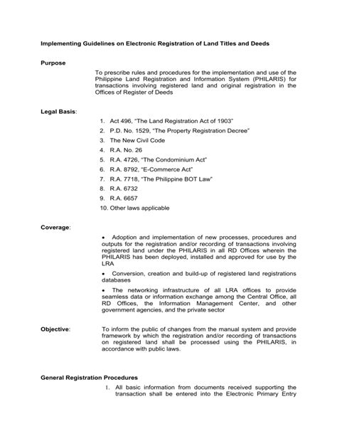 Implementing Guidelines On Electronic Registration Of Land Titles