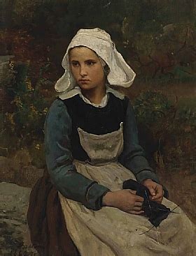 Jules Breton Jeune Bretonne Tricotant Tableau De GRANDS PEINTRES Et